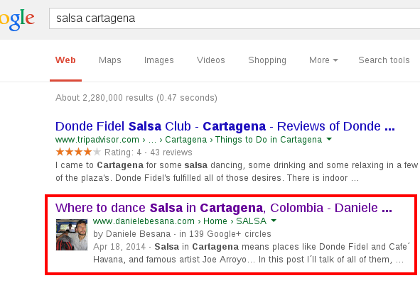 Salsa Cartagena Google SERP
